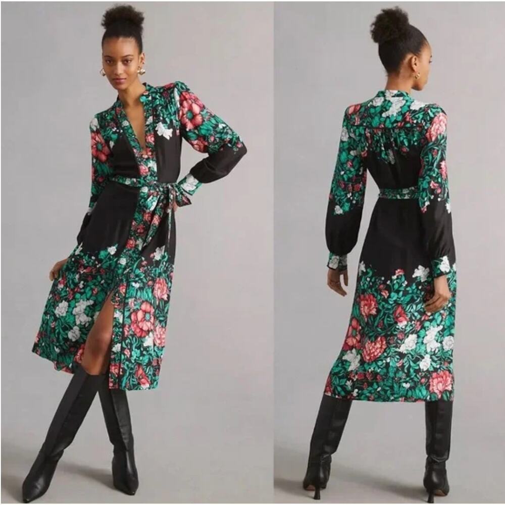 Anthropologie Floral Midi Shirt‎ Dress